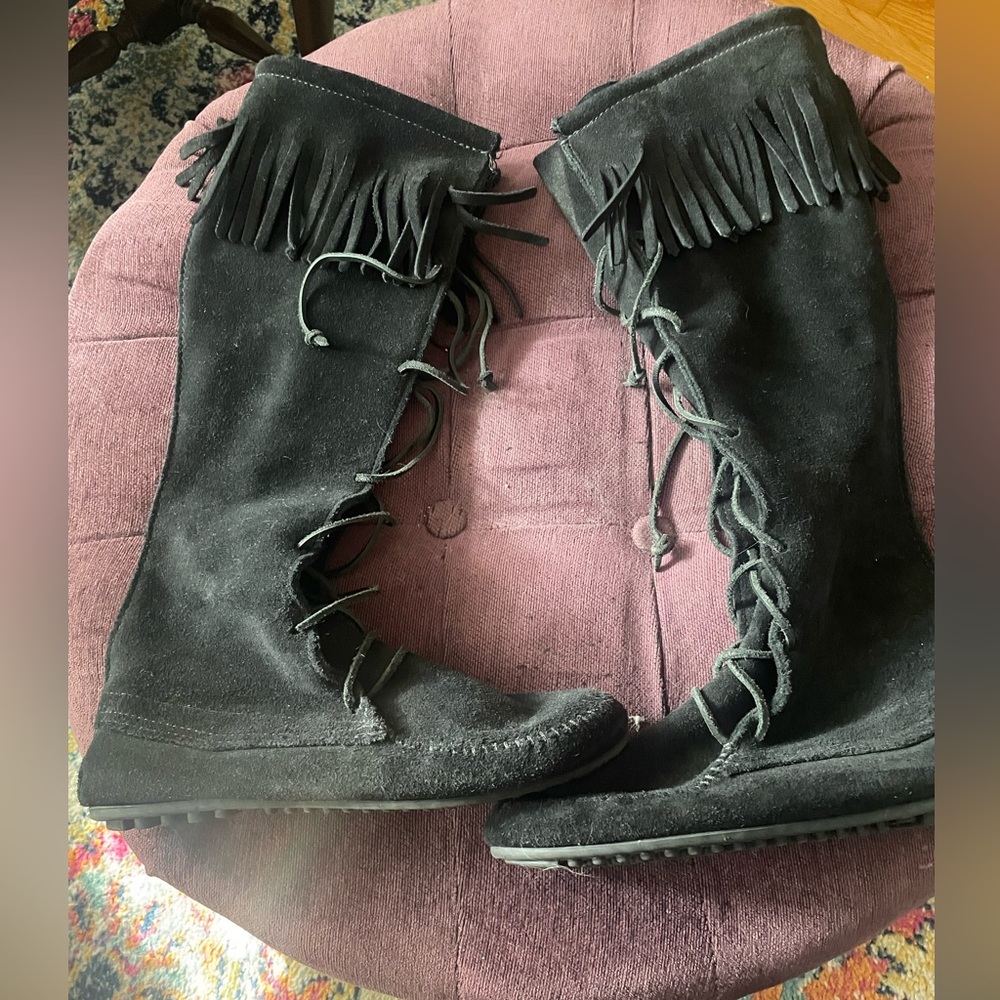 Woman’s size 8 Minnetonka moccasins black knee high boots